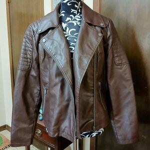 Women's Brown Faux Leather Jacket Size XL New